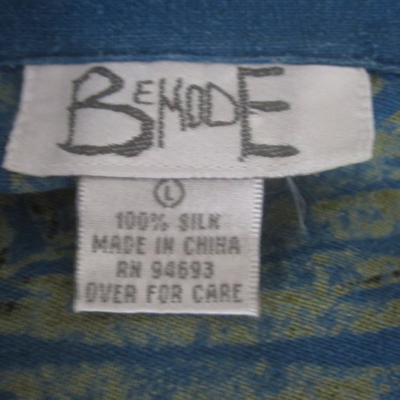 BeMode Women button up Hawaiian shirt silk sz L tropical luau pocket tiki bar - Picture 10 of 10